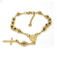 Custom Gold Bead Chain Crucifix Jewelry Jesus Cross Catholic Rosary Bracelet